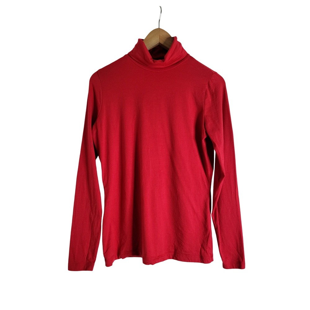 Lands End Red Long Sleeve Fitted Turtleneck Top Sz S Preppy Ivy League Holiday